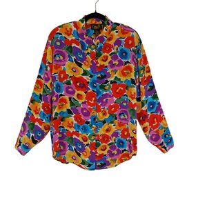 Corey B. New York Shirt Size L 100% Silk Floral Button-Up Long Sleeve